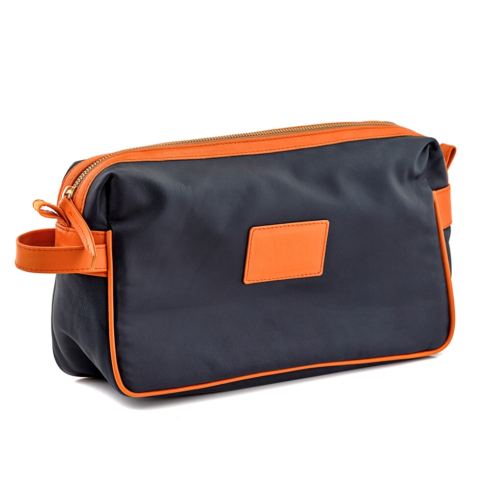 Nautic Orange Leather Wash Bag