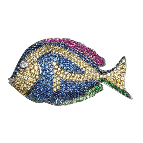 18k Gold Multi-Colored Fish Pin
