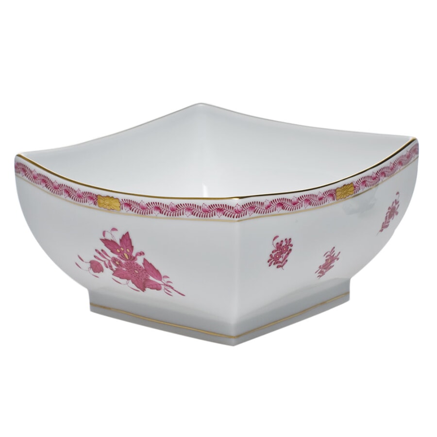 Herend Chinese Bouquet Raspberry Square Bowl, Large