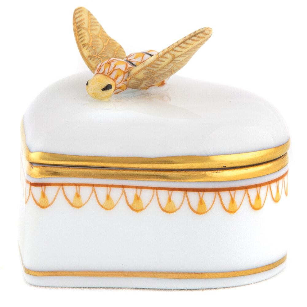 Herend Heart Box with Bee Finial
