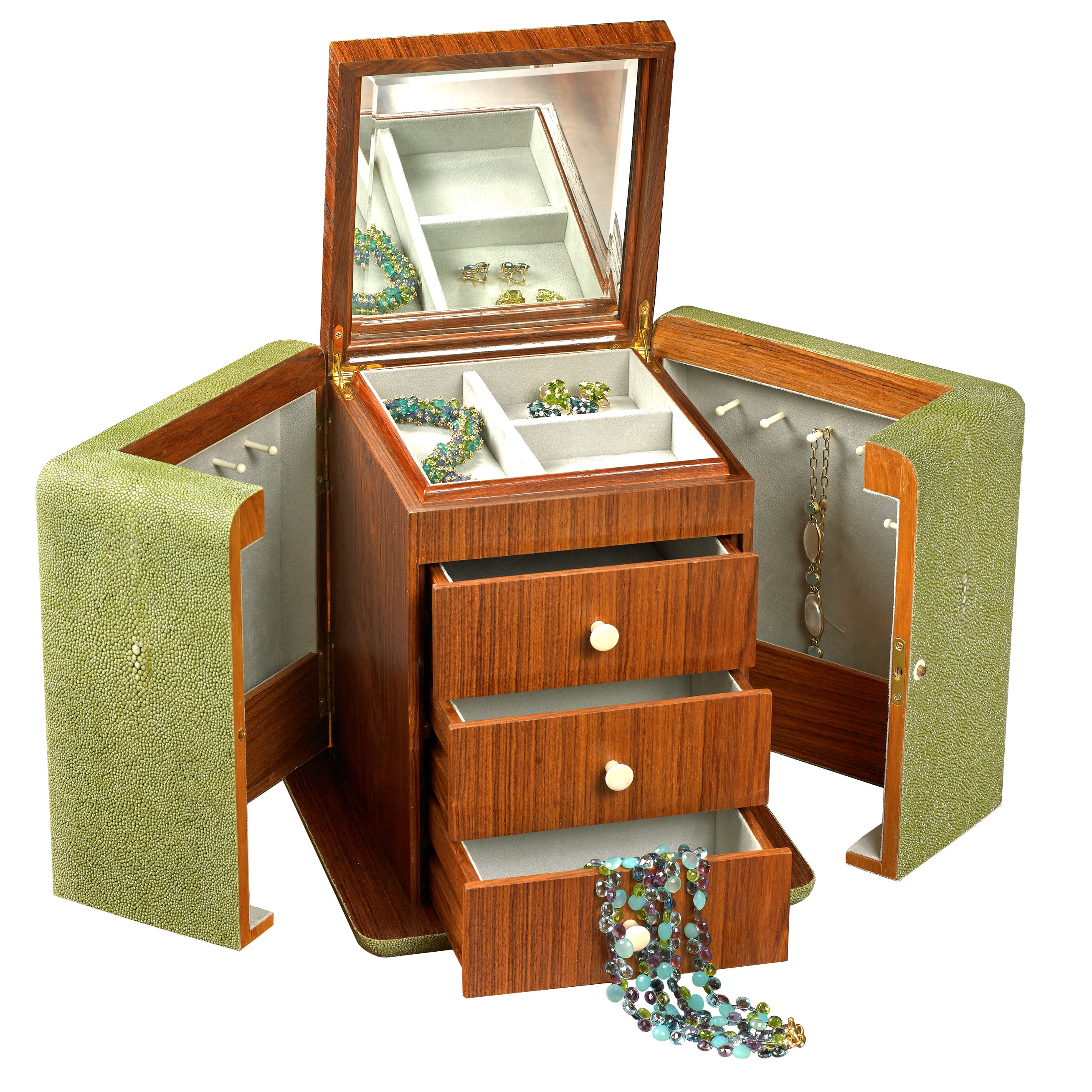 AM512 - Vanity Jewelry Box, Olive Shagreen