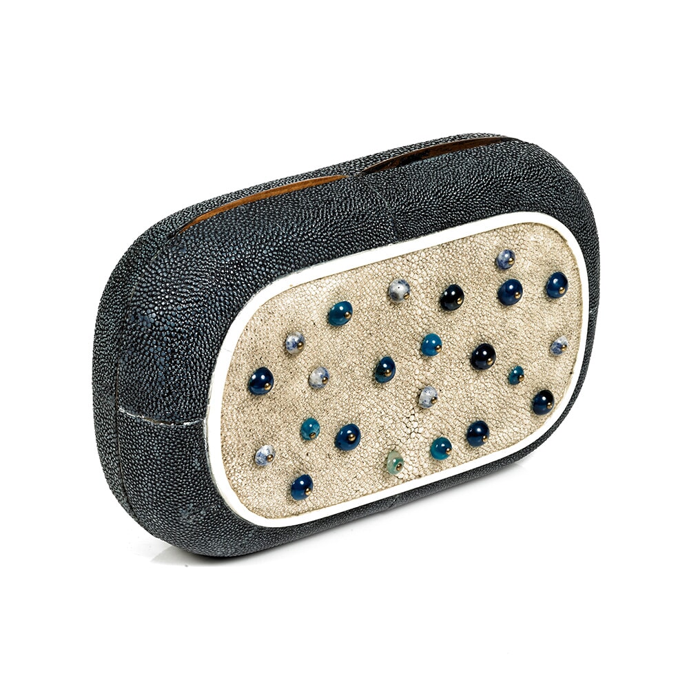 Studded Shagreen Oval Clutch