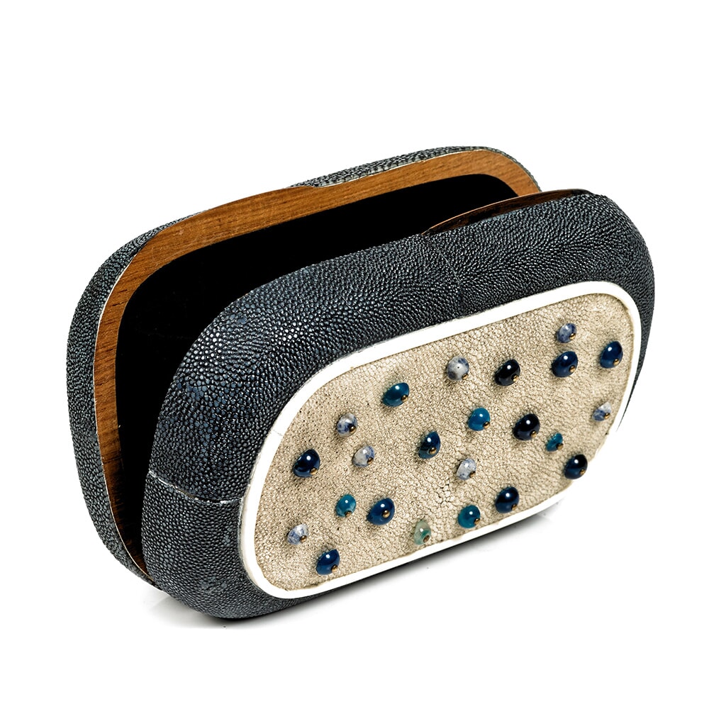Studded Shagreen Oval Clutch