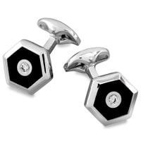 AH613 - Onyx & Diamond Hexagonal Cufflinks 0