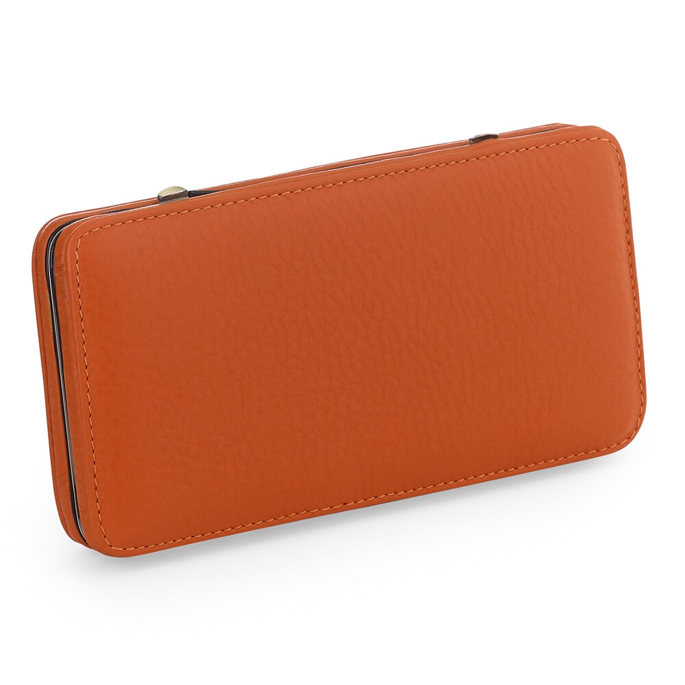 Orange Leather Framed Clutch Wallet
