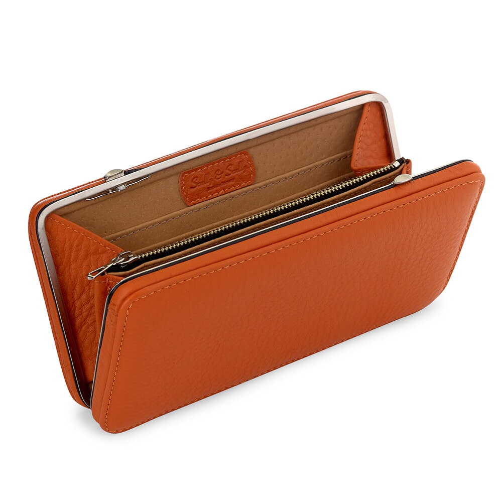 Orange Leather Framed Clutch Wallet