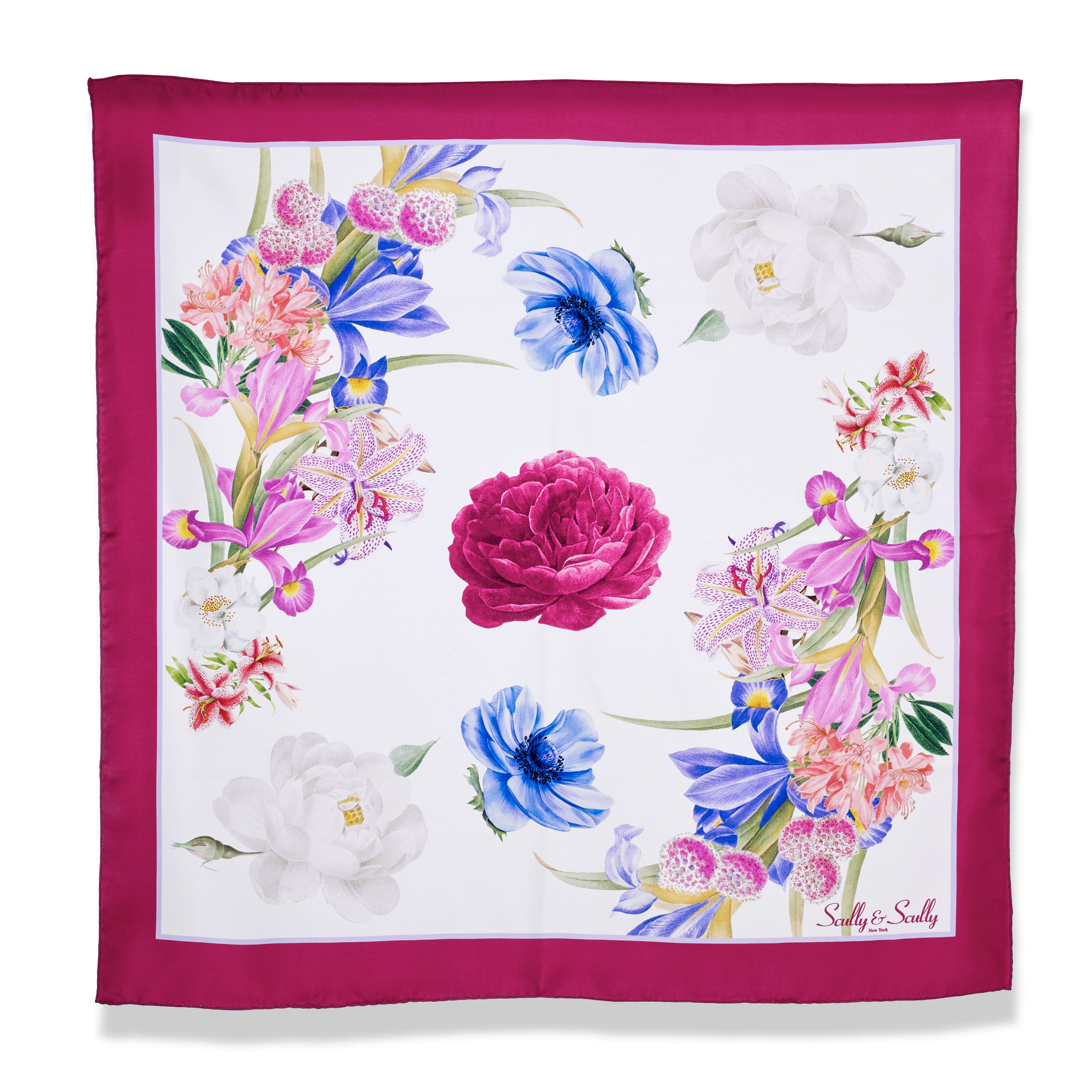 PINK BORDER  FLORAL 100% ORGANIC SILK SCARF 90X93