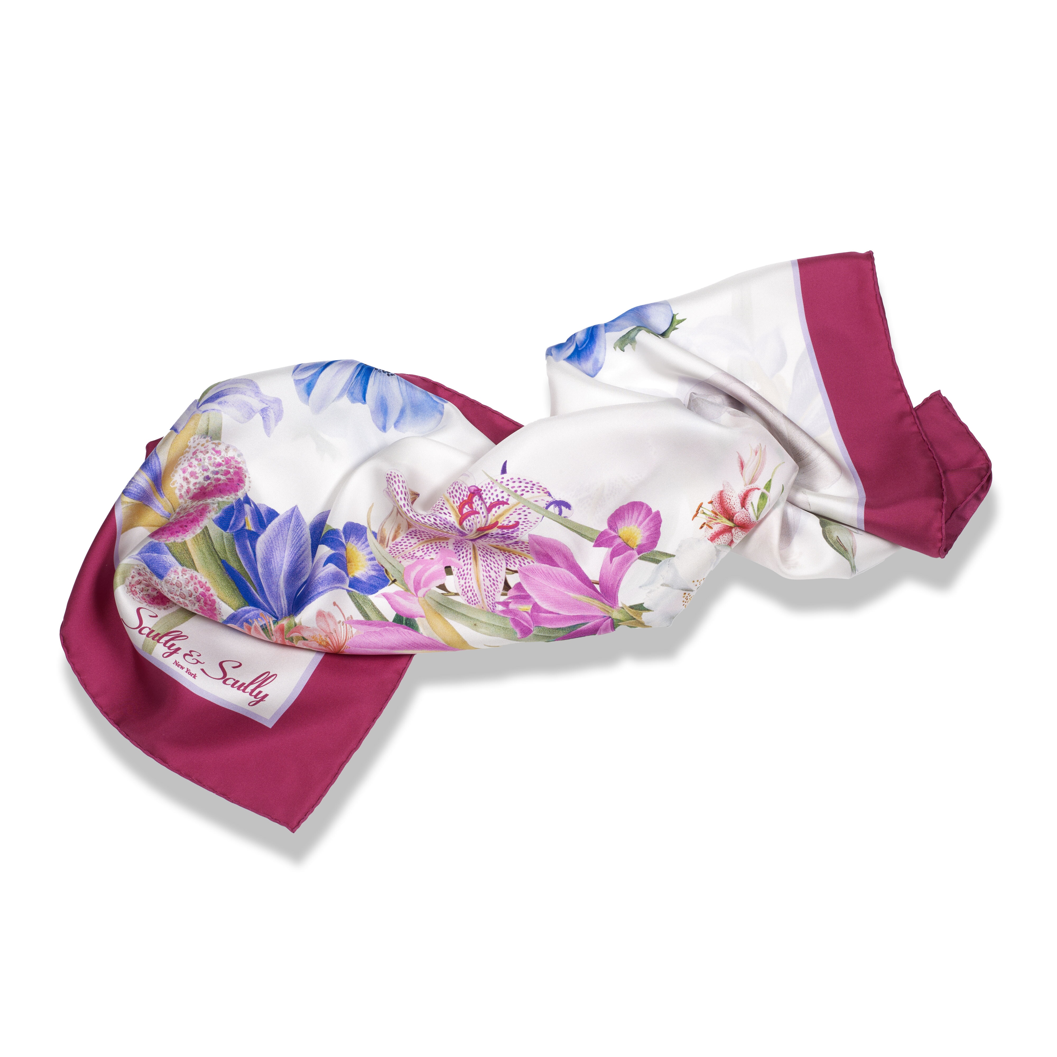 PINK BORDER  FLORAL 100% ORGANIC SILK SCARF 90X93