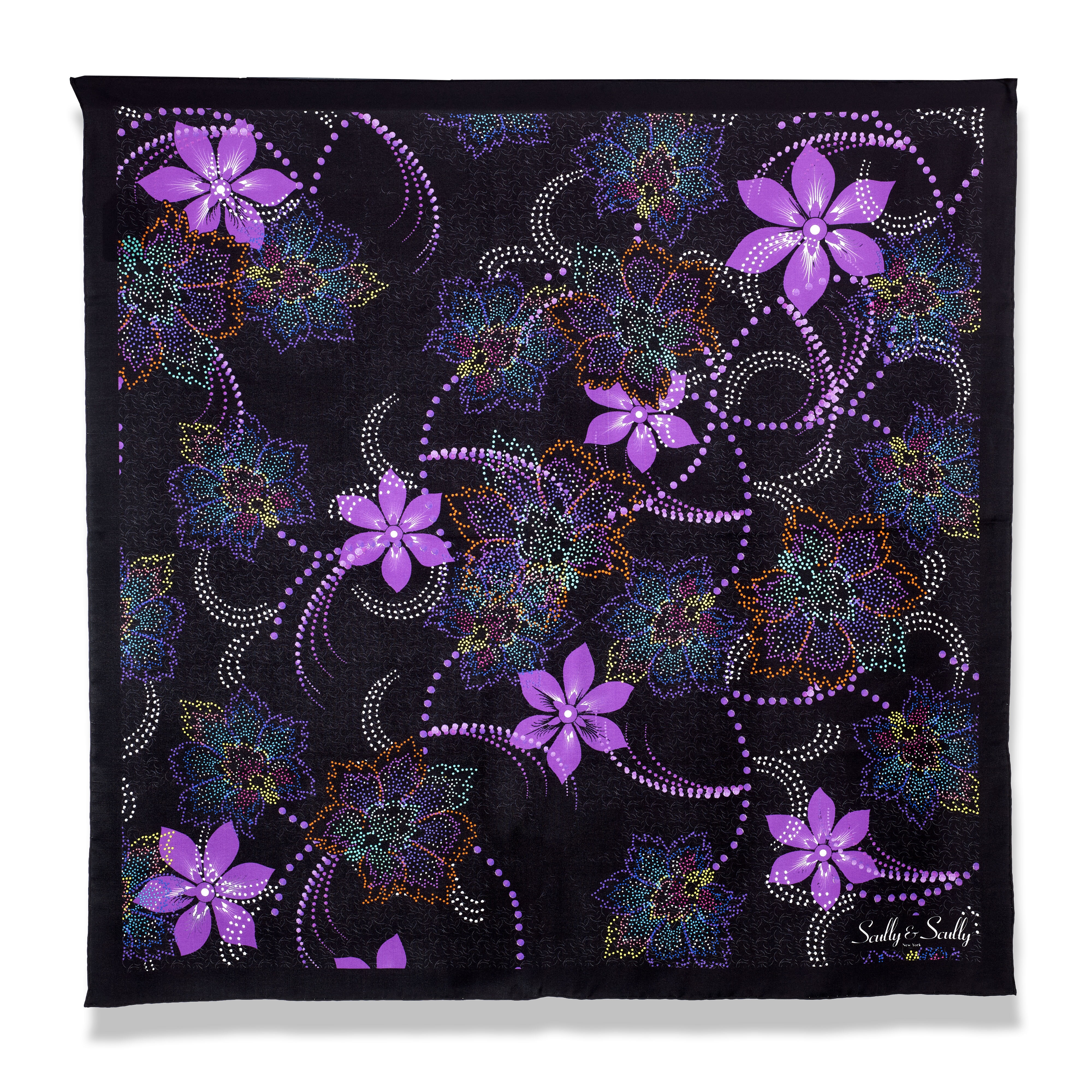 BLACK & PINK FLOWER 100% ORGANIC SILK SCARF 90X90