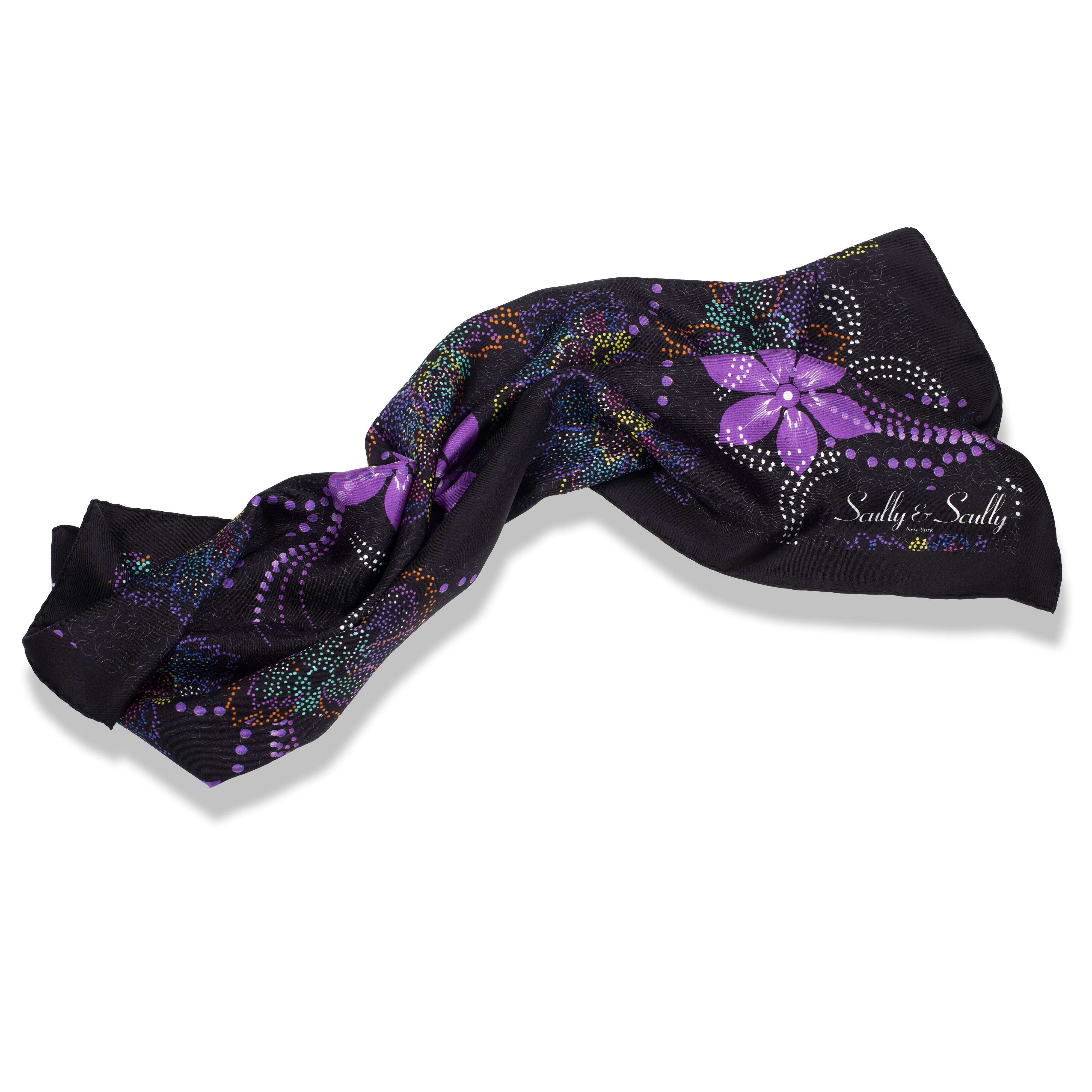 BLACK & PINK FLOWER 100% ORGANIC SILK SCARF 90X90