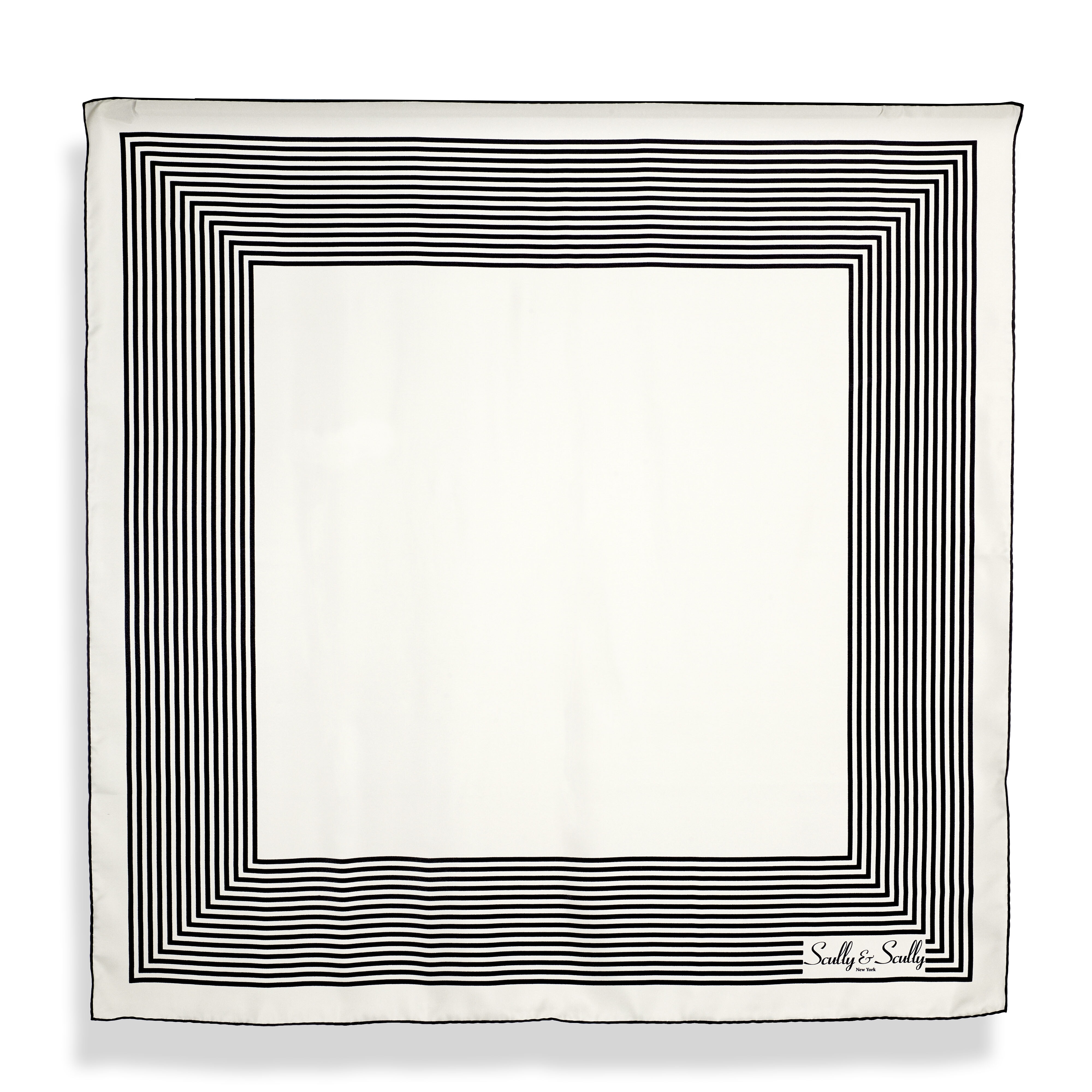 WHITE WITH NAVY BLUE LINES 100% ORGANIC SILK SCARF 90X94