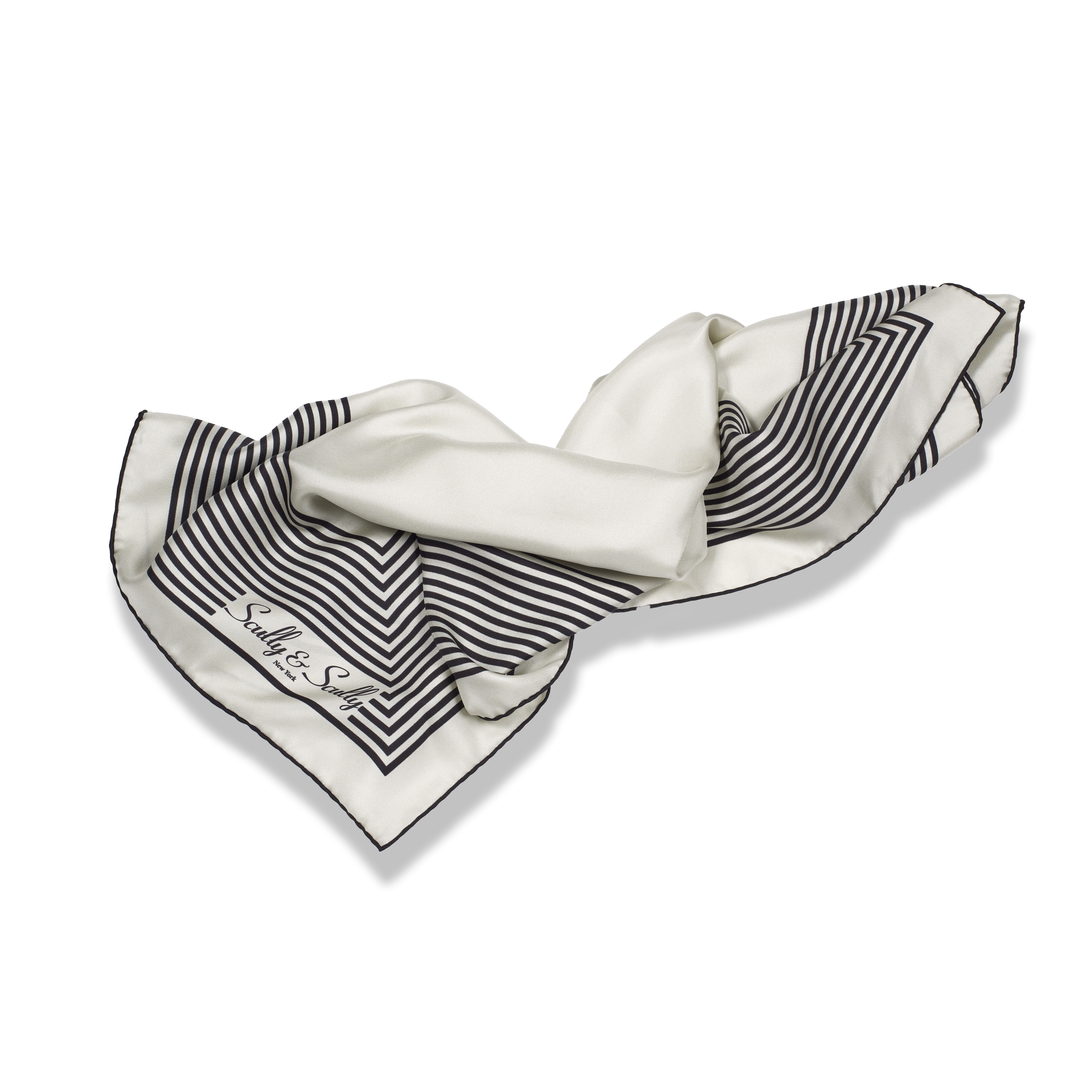 WHITE WITH NAVY BLUE LINES 100% ORGANIC SILK SCARF 90X94