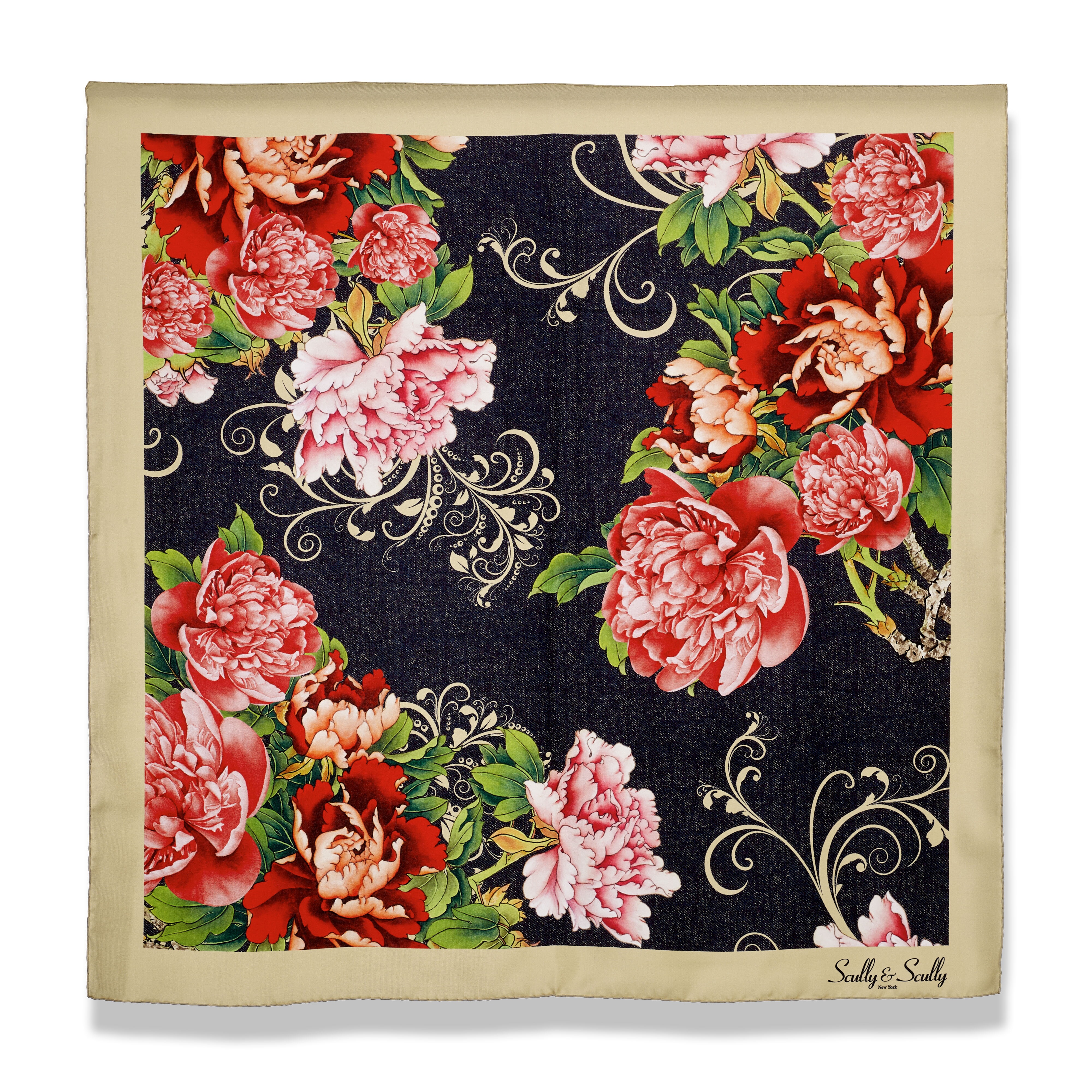 PURPLE WITH  PINK FLOWERS 100% ORGANIC SILK SCARF 90X95