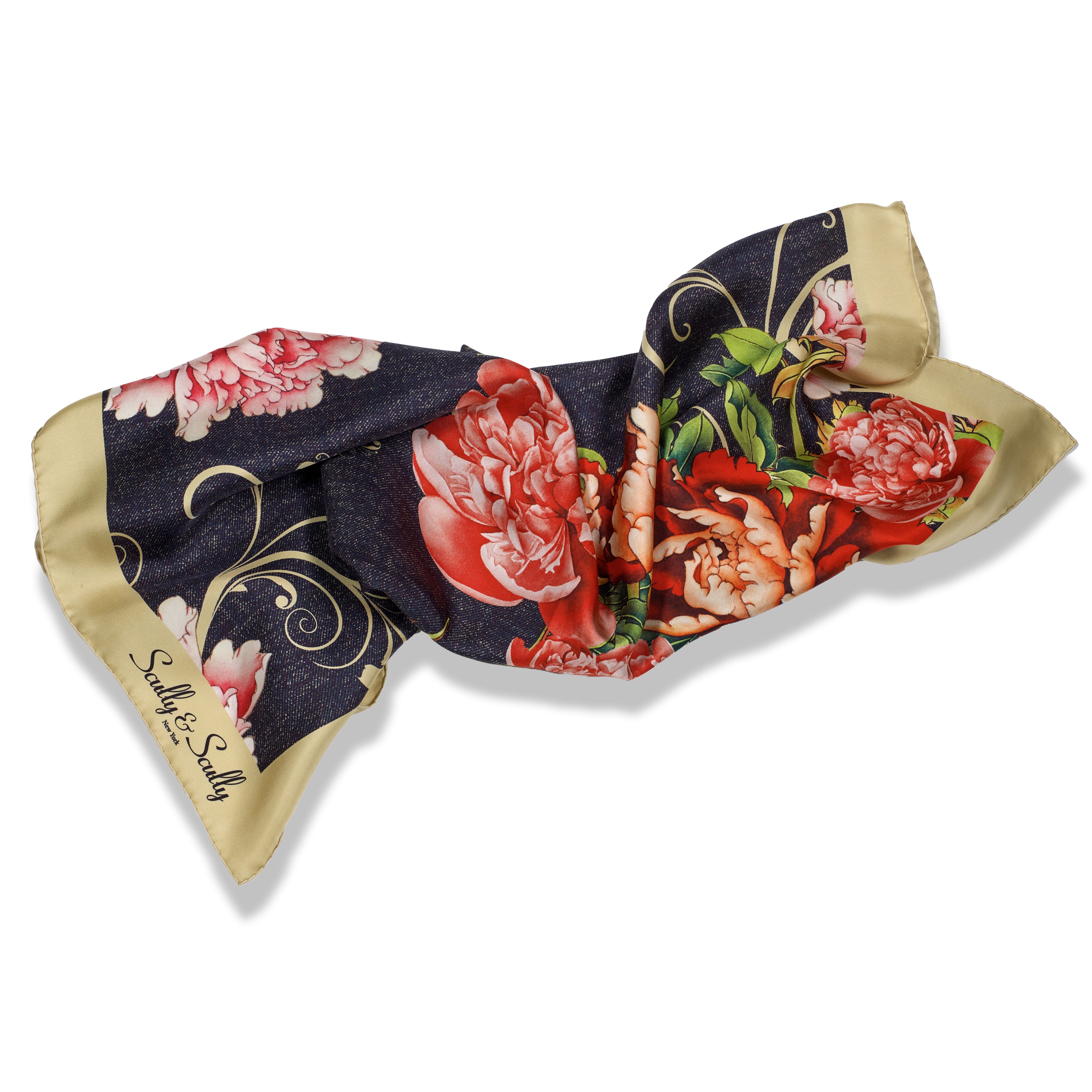 PURPLE WITH  PINK FLOWERS 100% ORGANIC SILK SCARF 90X95