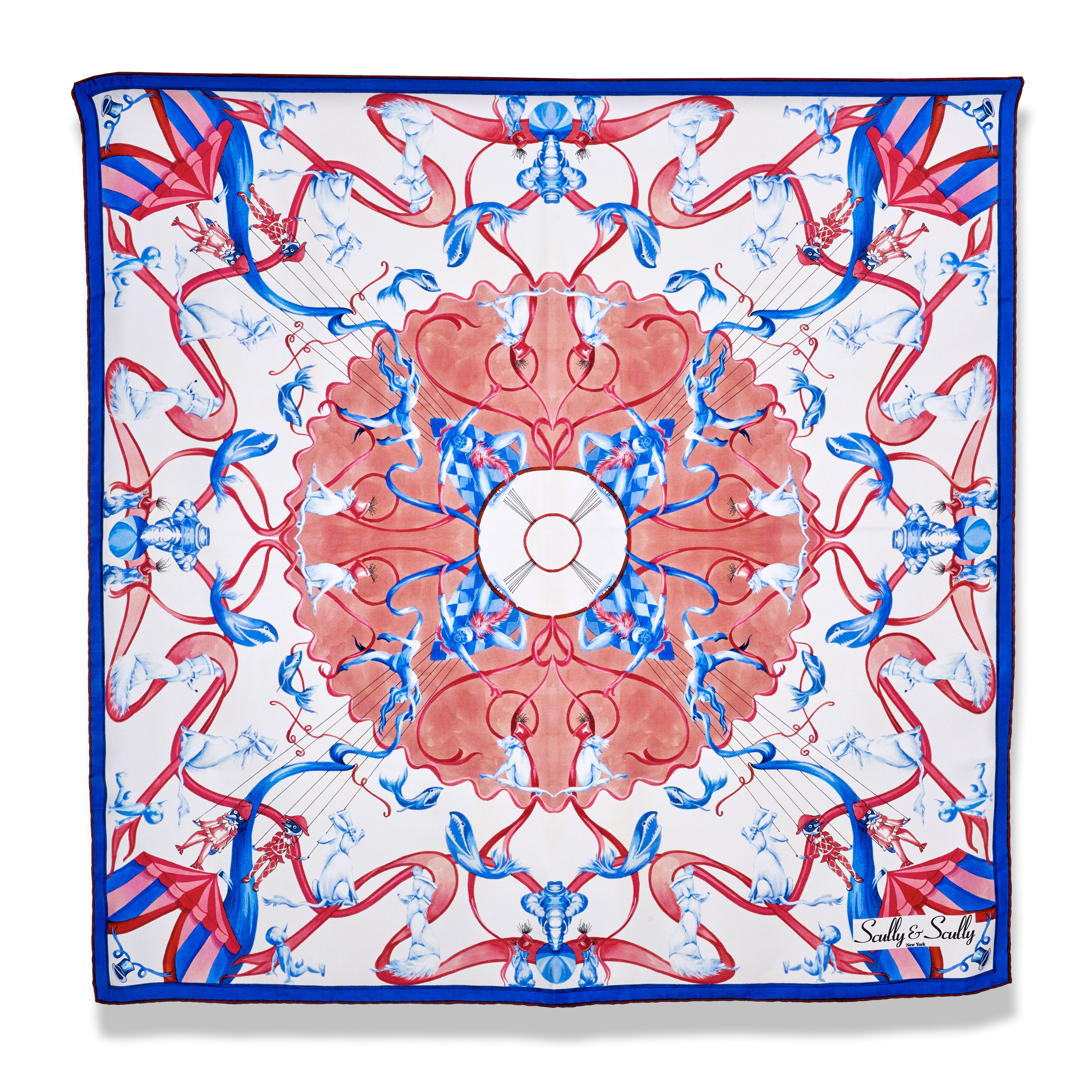 WHITE RED AND BLUE 100% ORGANIC SILK SCARF 90X99