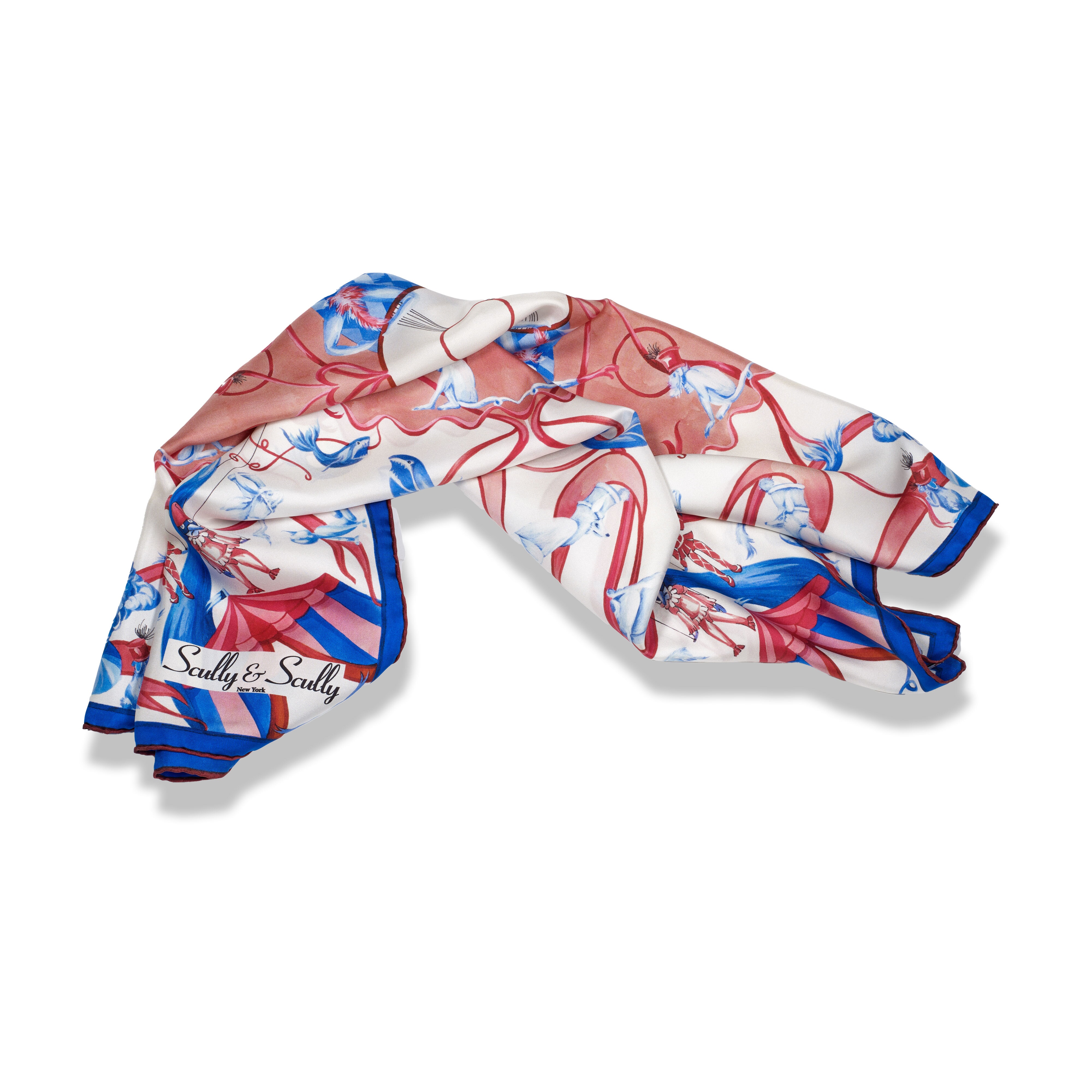 WHITE RED AND BLUE 100% ORGANIC SILK SCARF 90X99