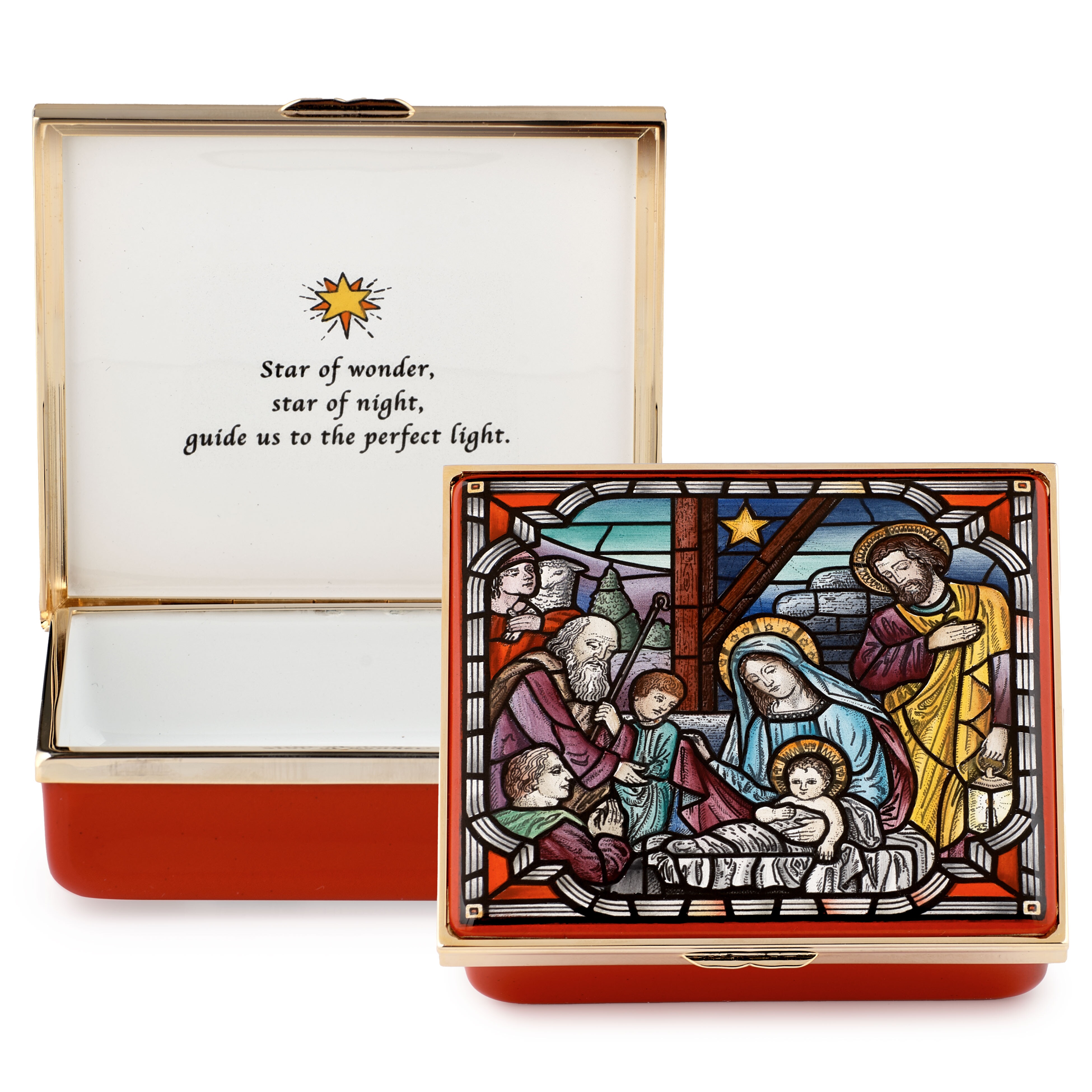 HD NATIVITY RED ENAMEL BOX
