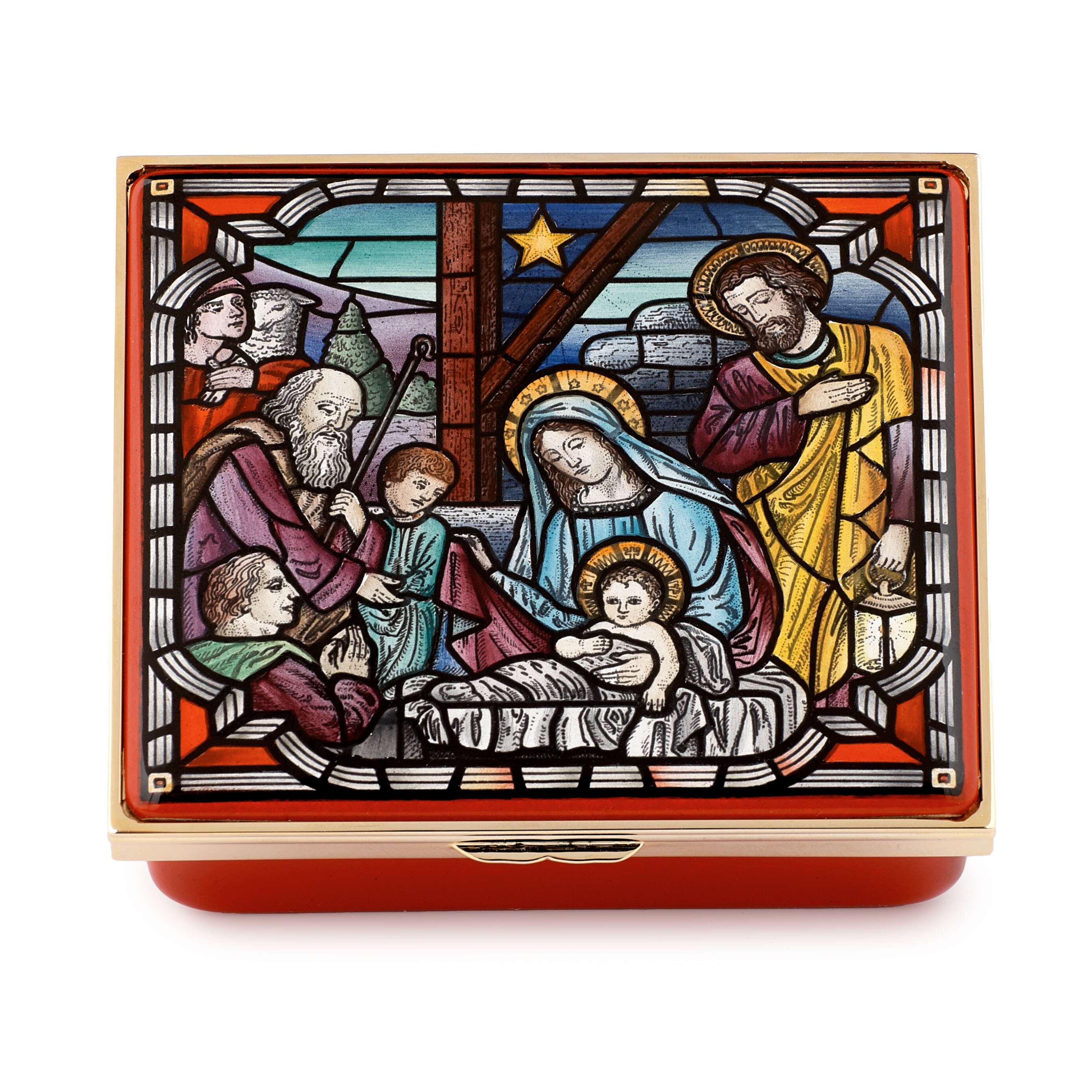HD NATIVITY RED ENAMEL BOX