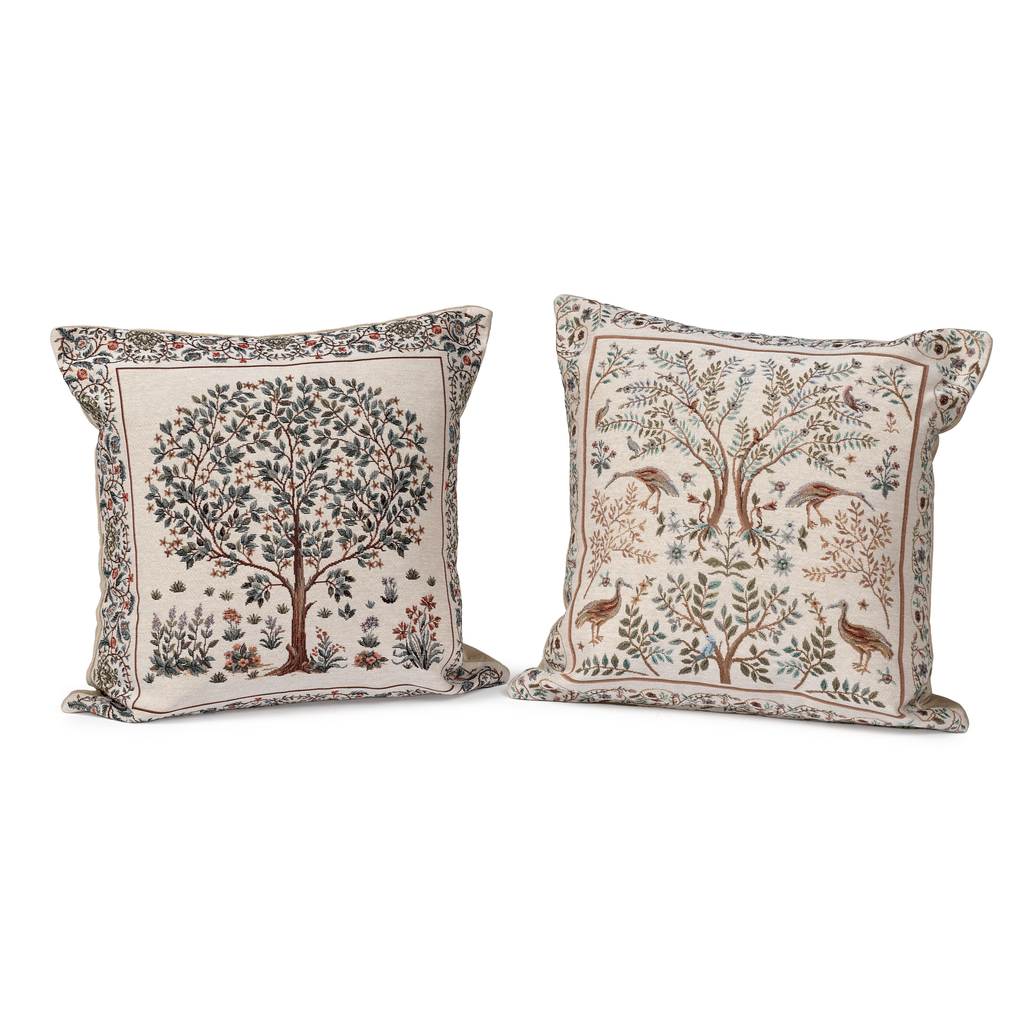 Tree of Life and Birds & Trees Tapestry Pillows, Cream