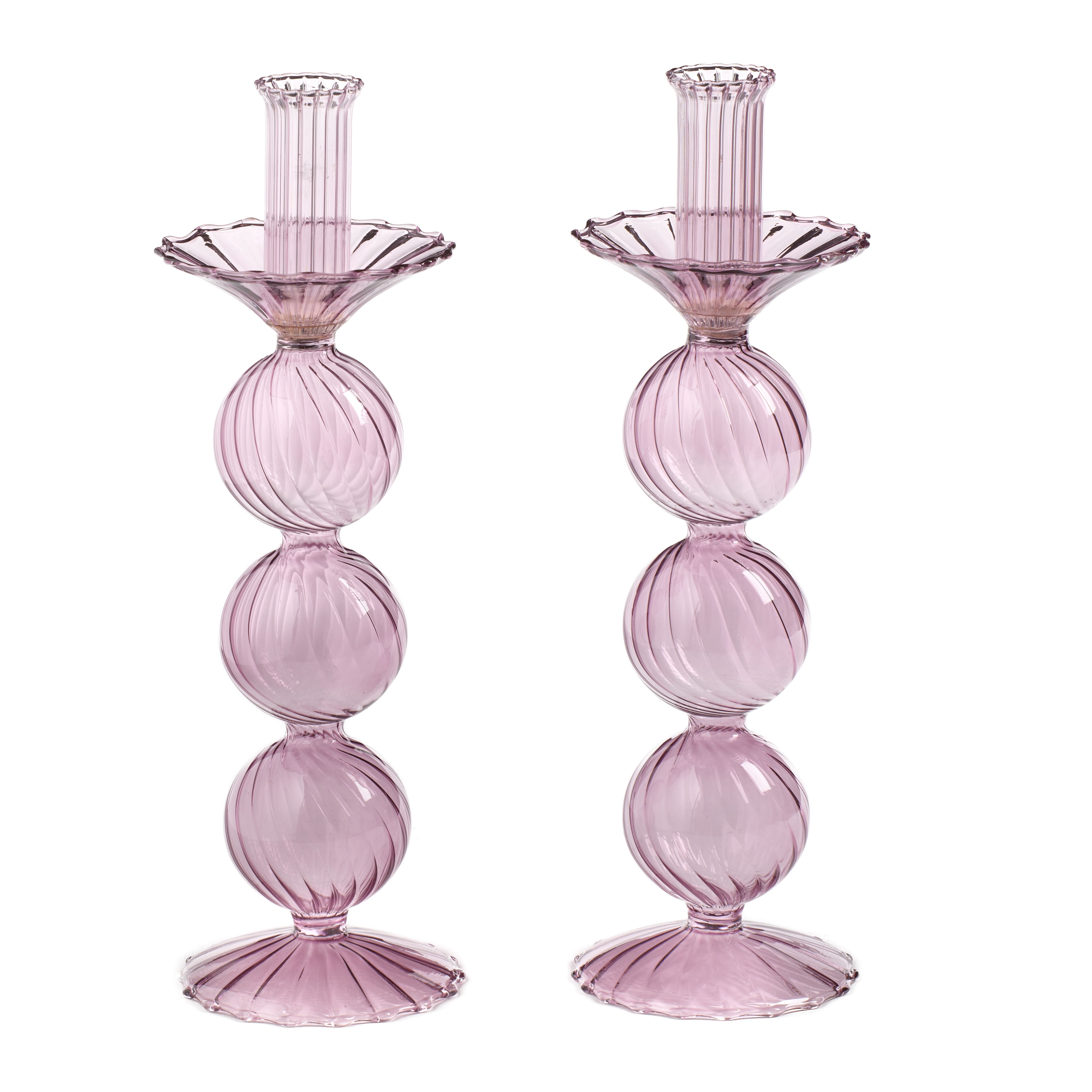 Iris Tall Candle Holder in Lavender, Pair