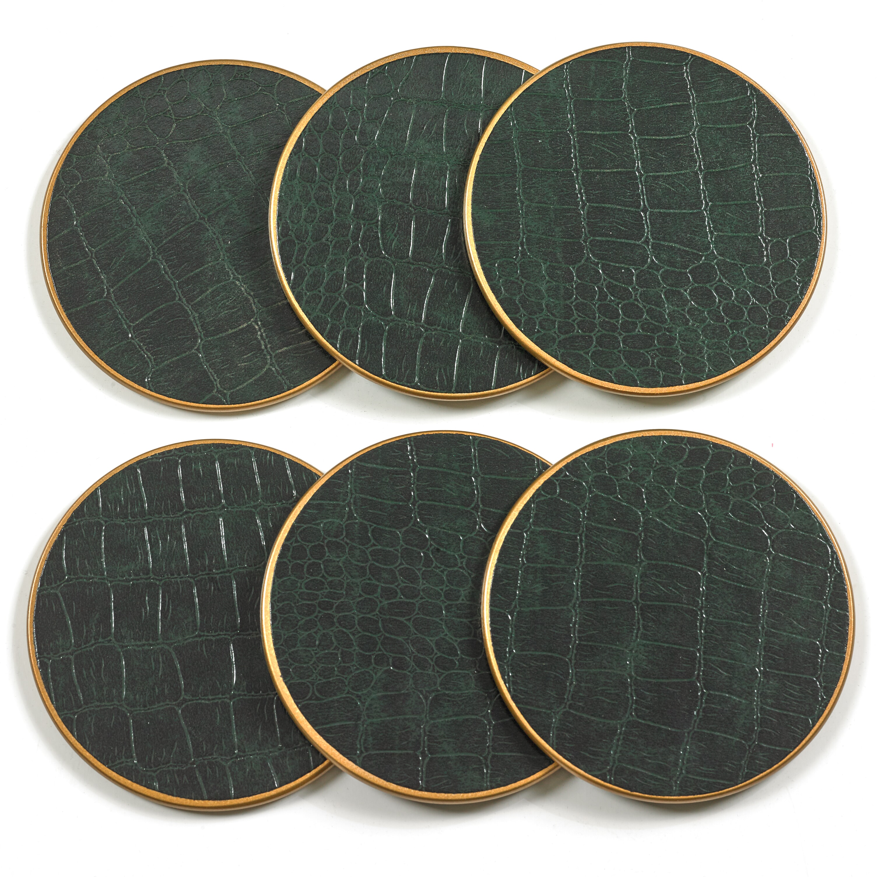 Crocodile Round Coasters, Green - Set of 6