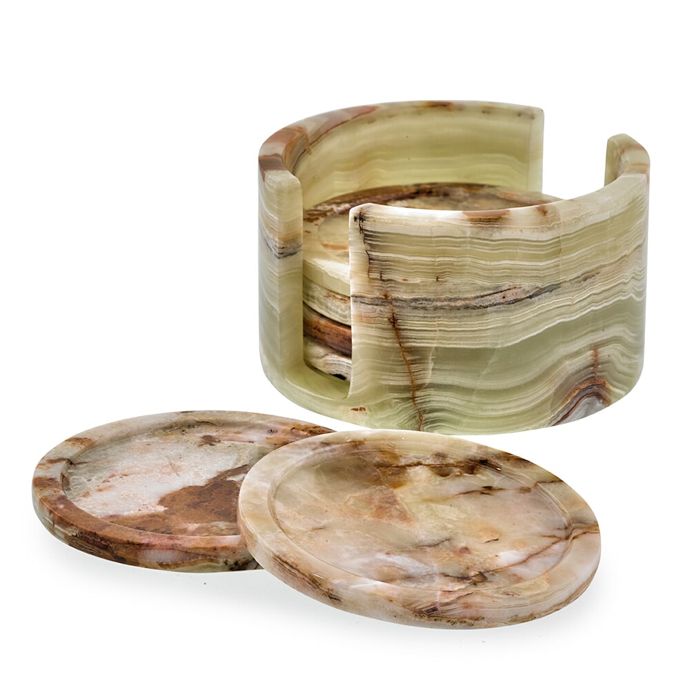 Dionysus Whirl Green Onyx Coasters, Set of 6