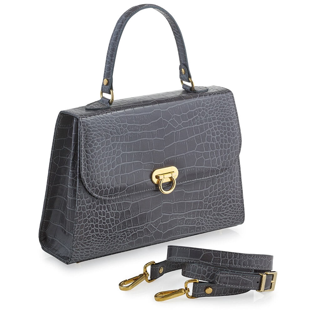 Faux Croc Leather Bag, Grey