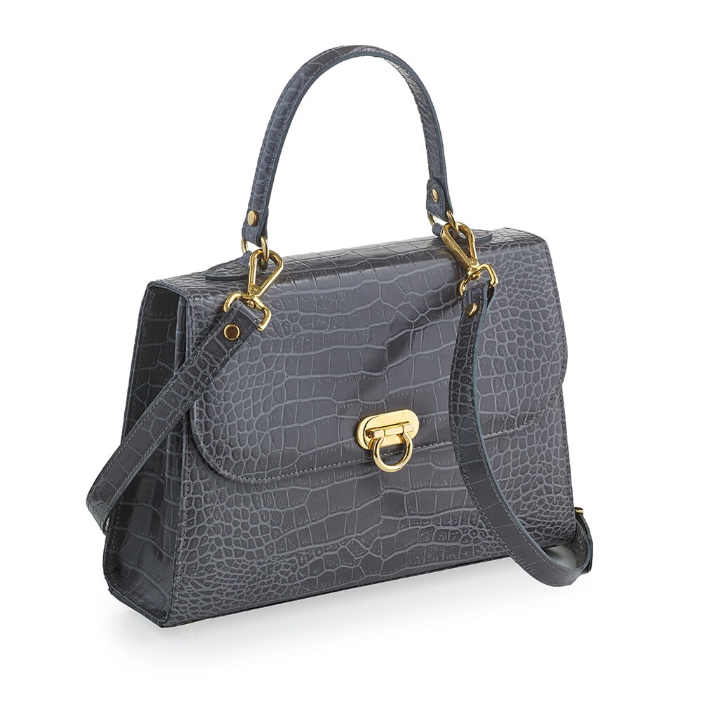 Faux Croc Leather Bag, Grey