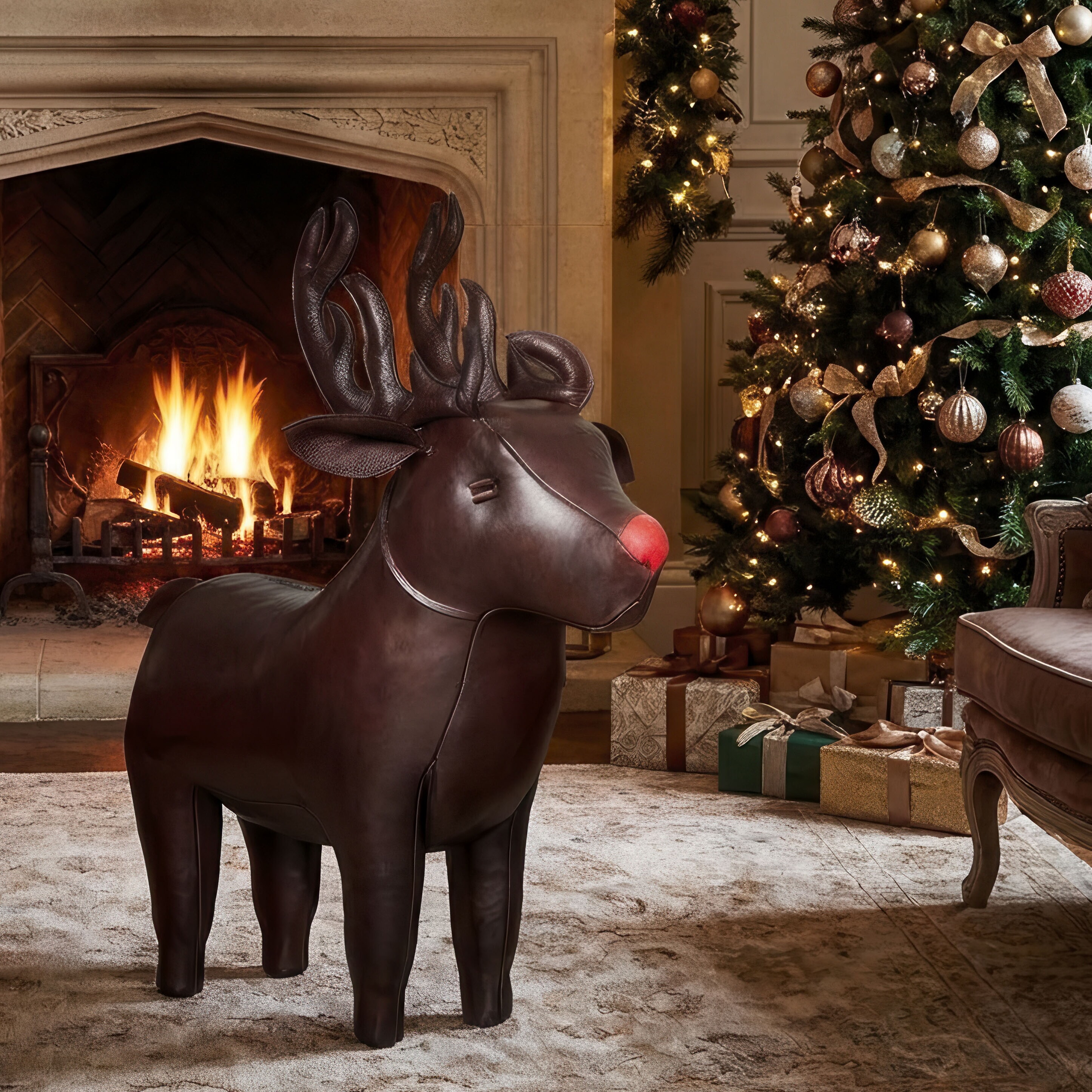 Leather Reindeer Footstools