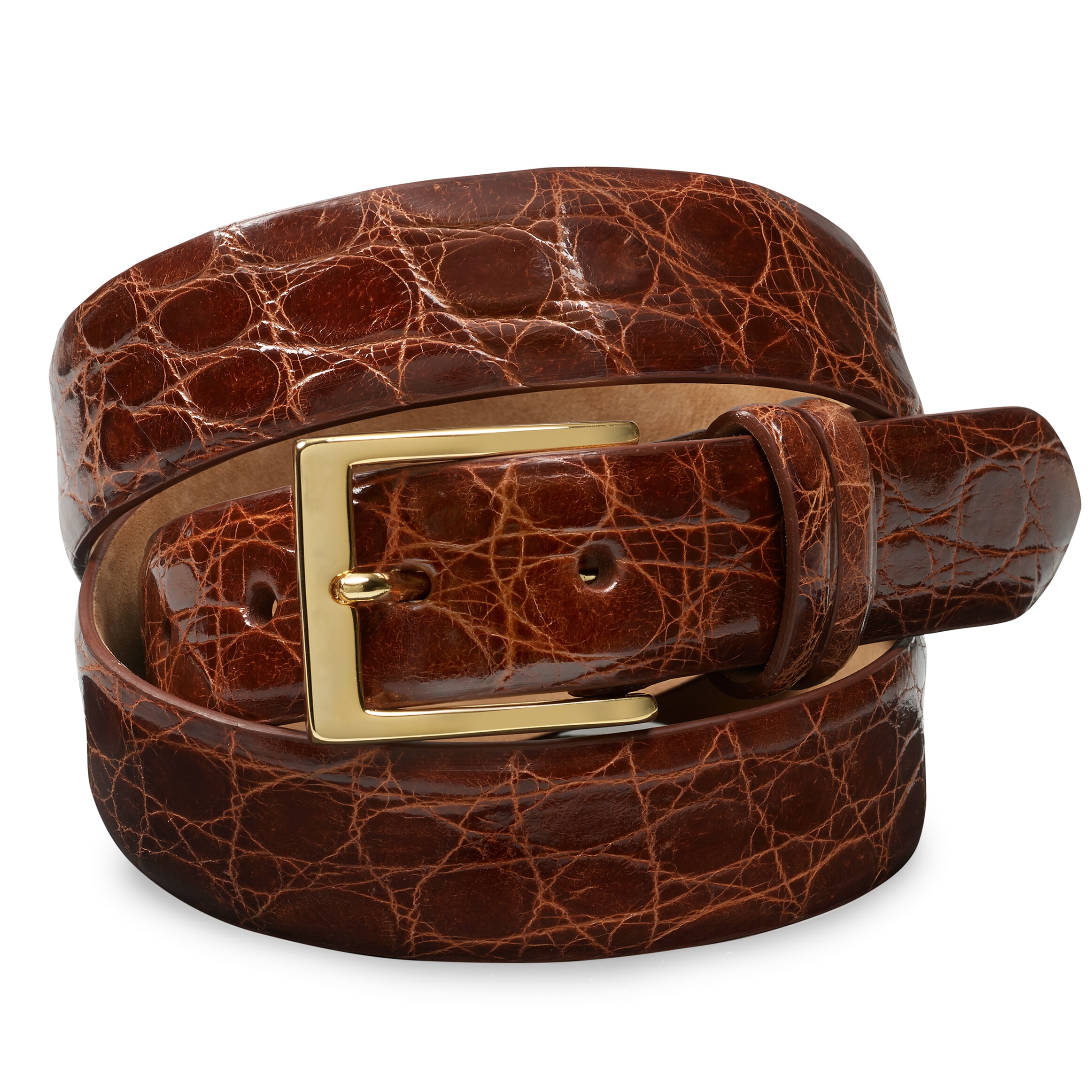 Cognac crocodile belt/sterling buckle Alligator Embossed Calfskin Belt With 4pc Buckle Set - Cognac main image 3