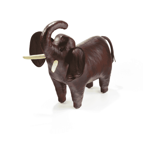 A1559 - Leather Elephant Footstool, Standard with Trunk Up