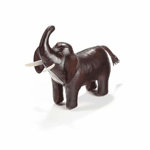 H1131 - Leather Elephant Footstool, Miniature with Trunk Up
