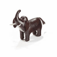 H1131 - Leather Elephant Footstool, Miniature with Trunk Up