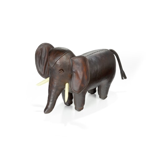 BD402 - Elephant Leather Footstool, Small with Trunk Down