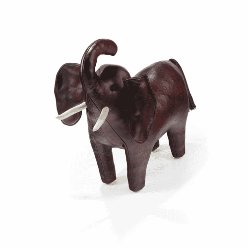 Leather Elephant Footstool Trunk Up, Medium