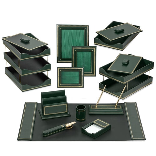 Florentine Leather Desk Accessories, Green 0