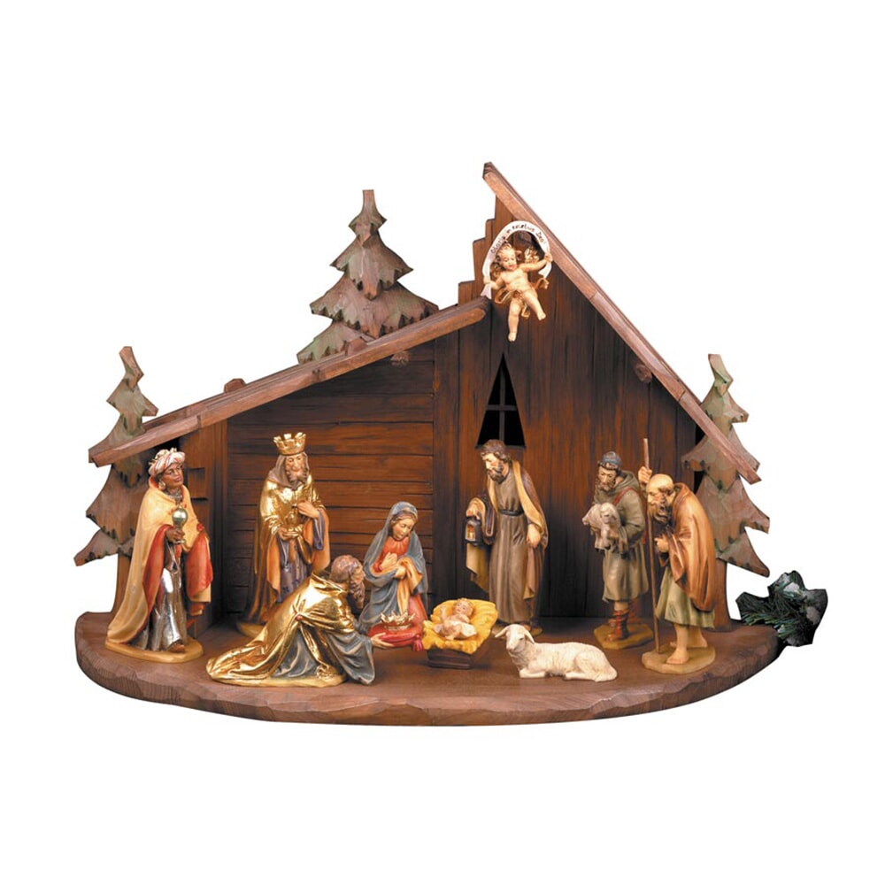 Handcarved Wooden Nativity Creche Set