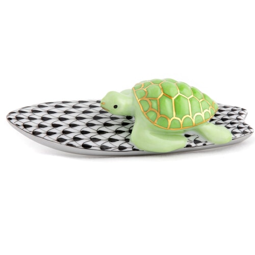 AY156 - Herend Surfing Key Lime Turtle with Black Surfboard