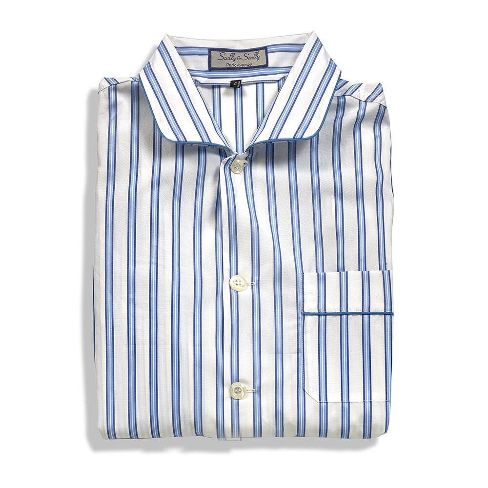 EXCLUSIVE Men's Blue & White Striped Soft Cotton Poplin Pajamas
