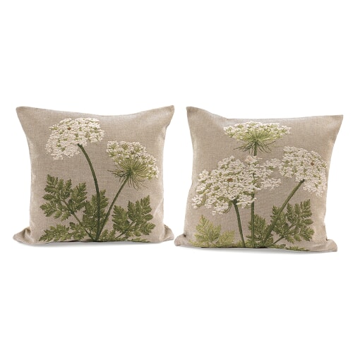 White Umbels on Natural Tapestry Pillows 2