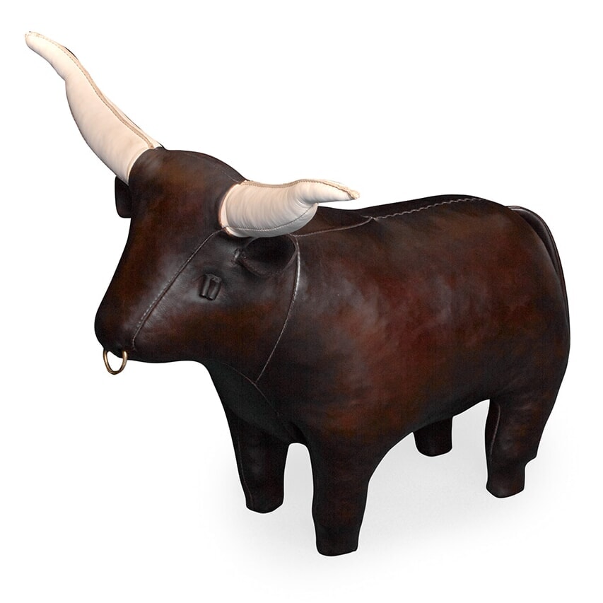 Leather Texas Longhorn Bull Footstool