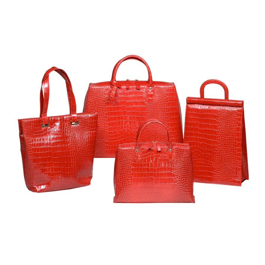 Crocodile Embossed Leather Bags Red