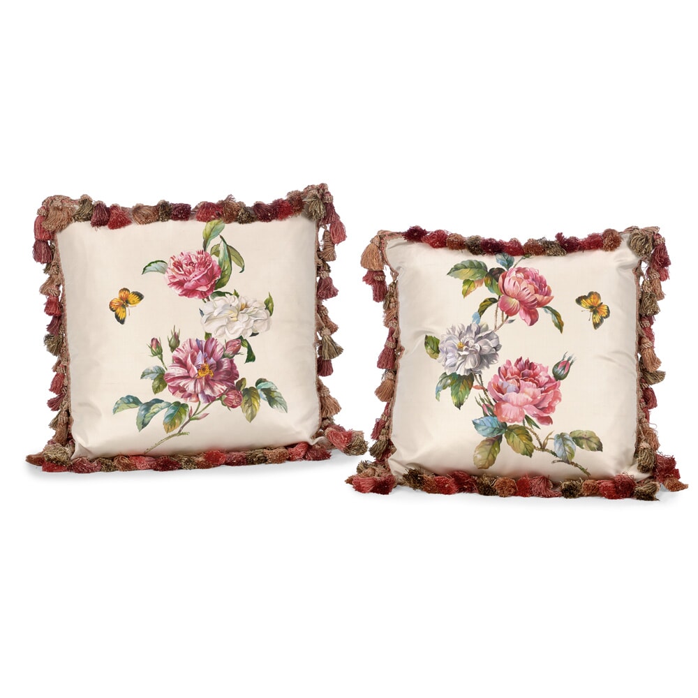 Handpainted Roses & Peonies Silk Pillows