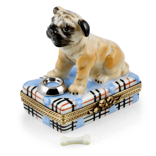 AK606 - Pug with Water Bowl & Separate Bone Limoges Box 0