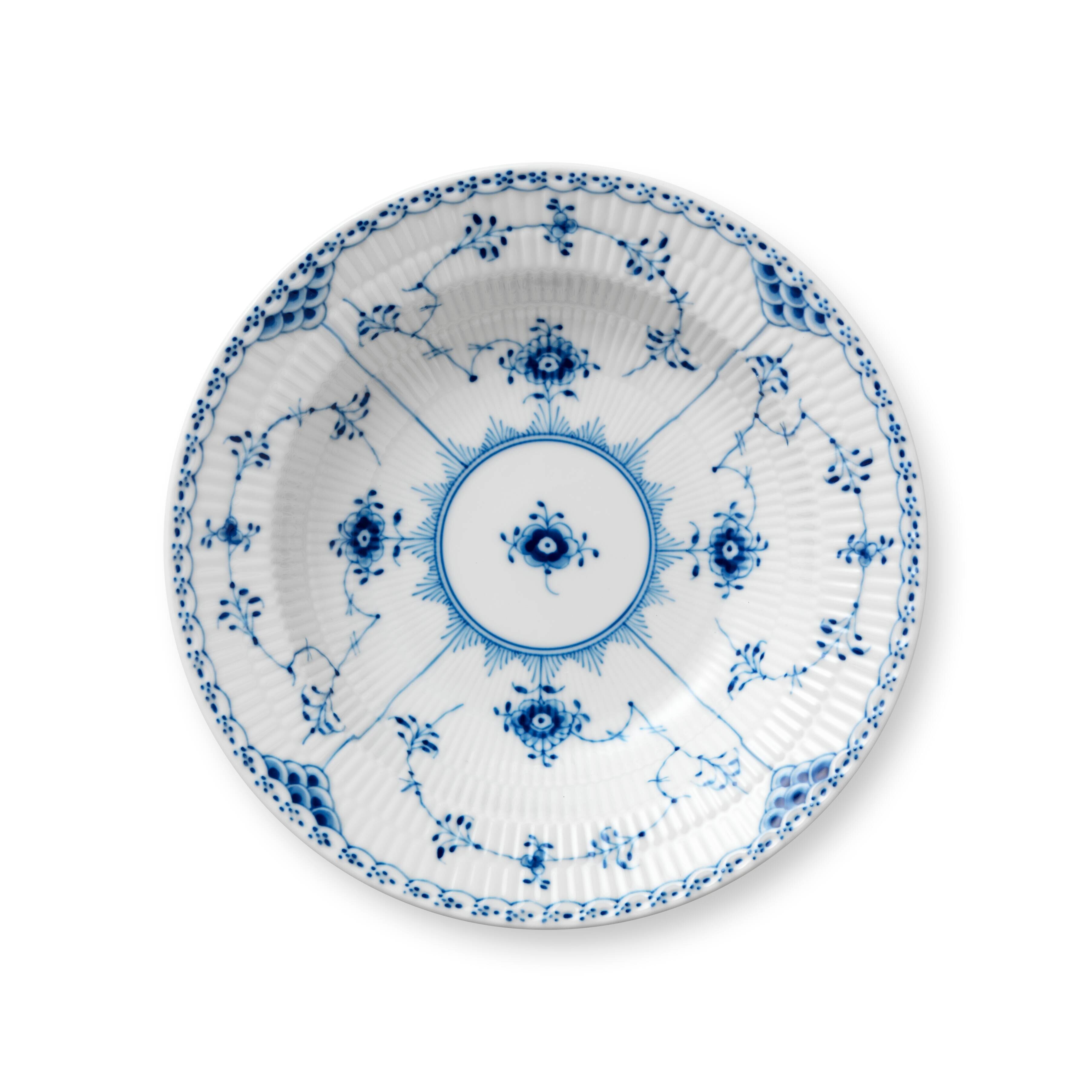 Blue Fluted Half Lace Rimmed Soup Bowl