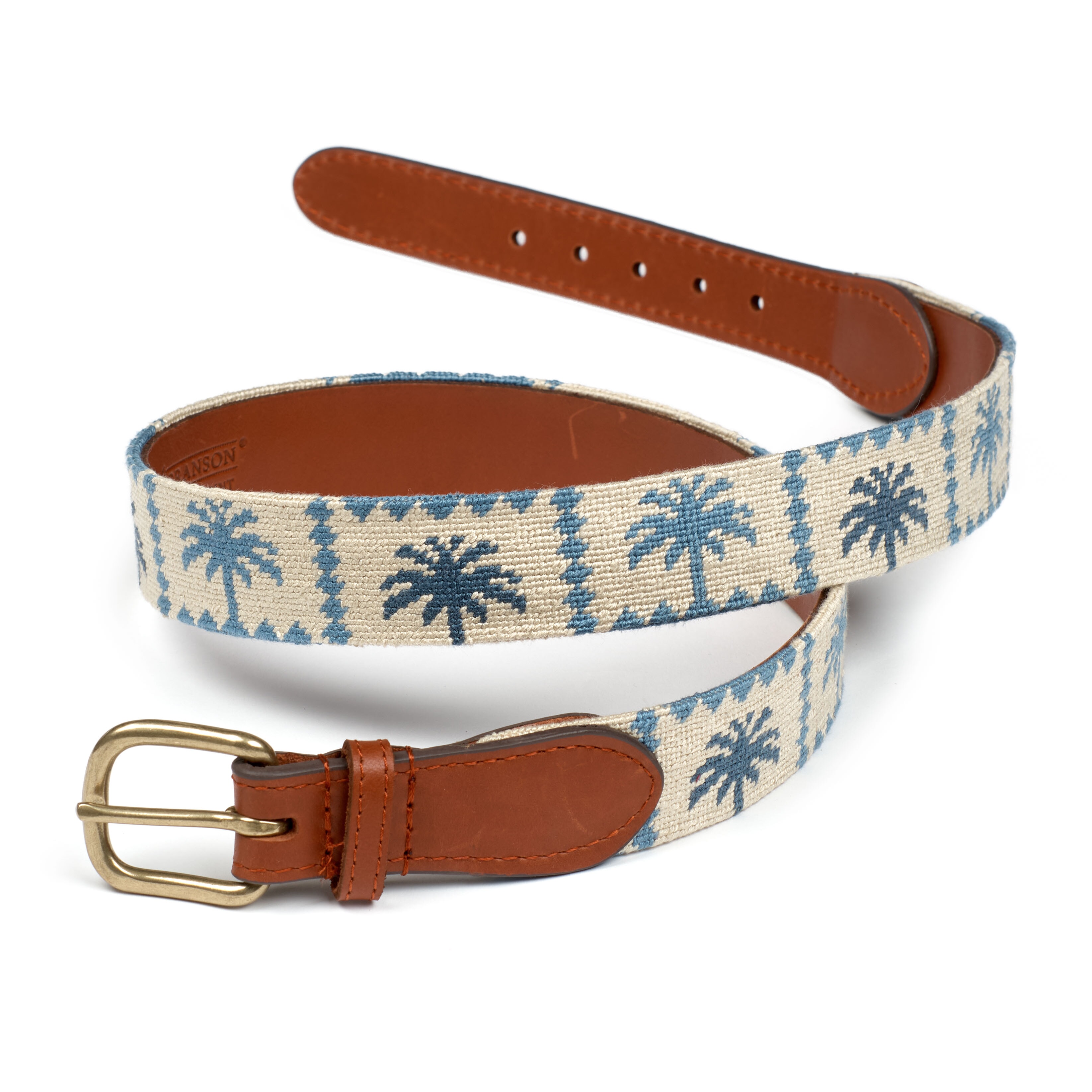 Palms Khaki & Blue Needlepoint Belt