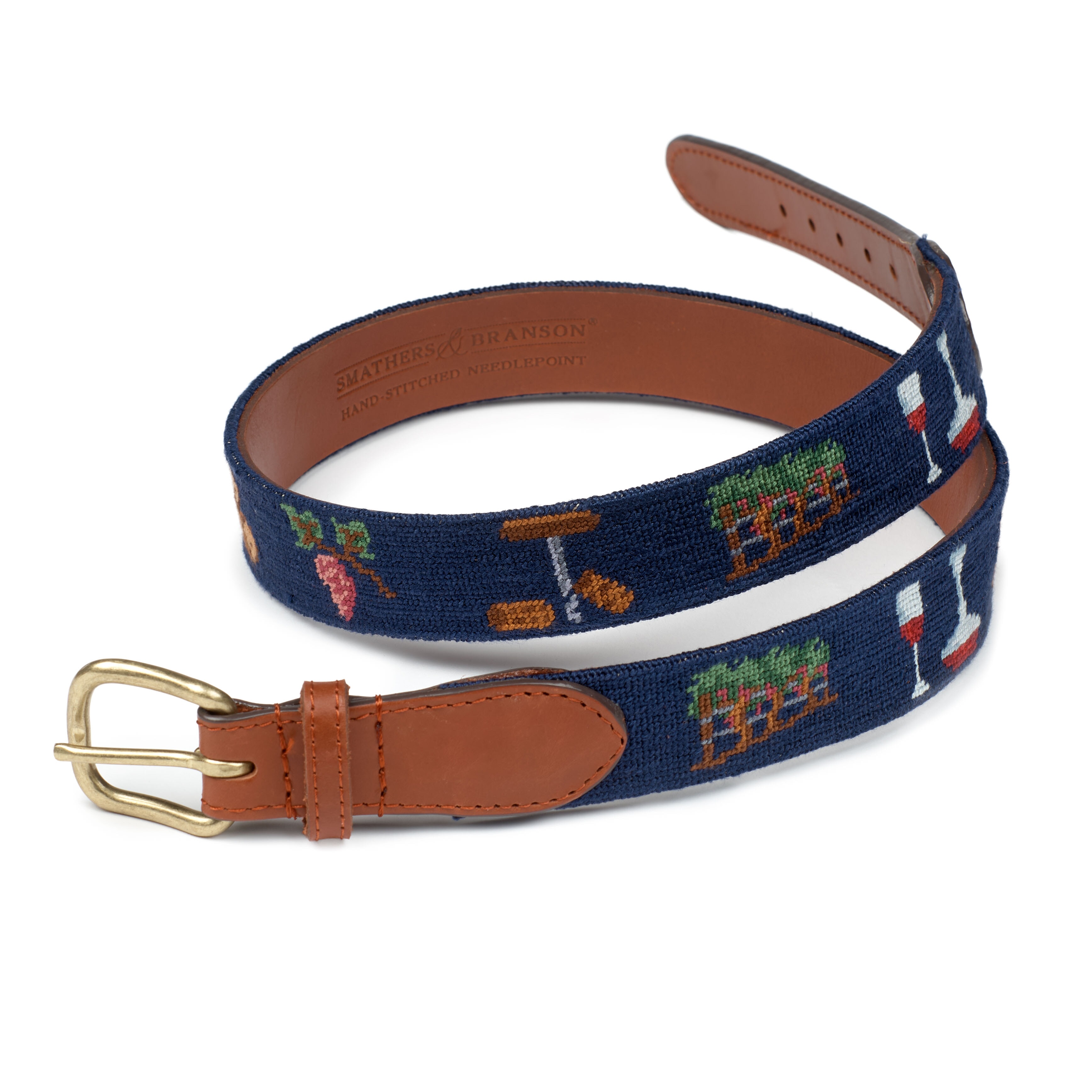 Wine and Vine Navy Needlepoint Belt