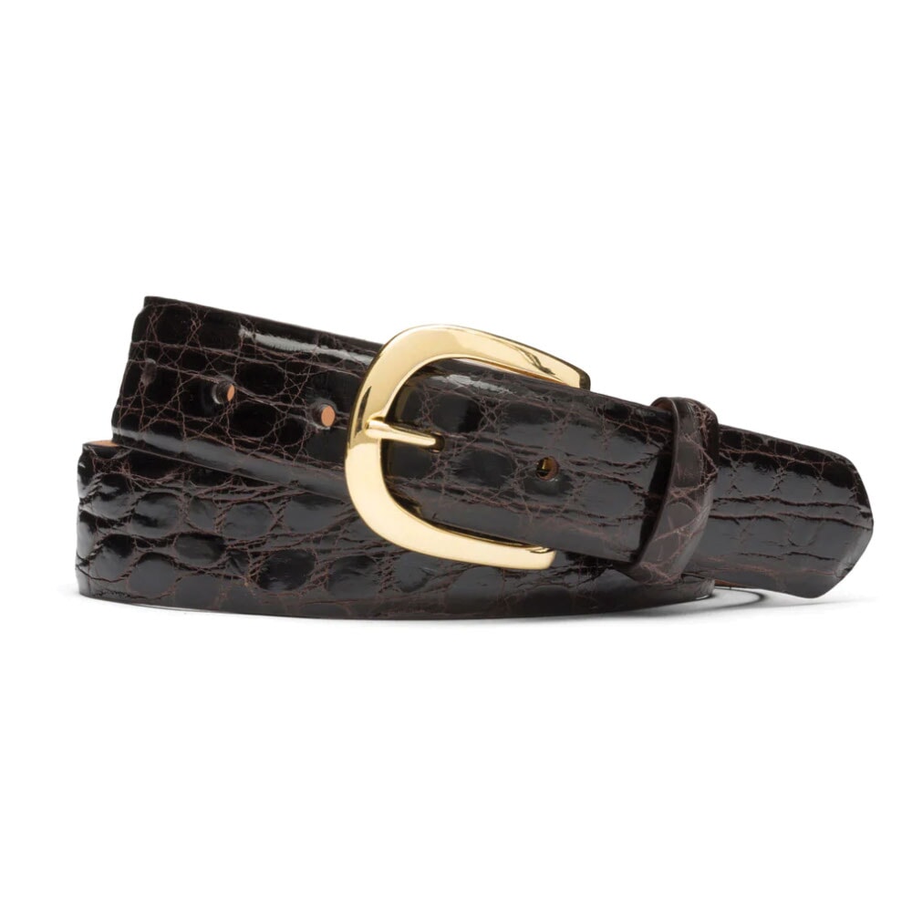 Women's Chocolate Glazed Crocodile Belt with Gold Buckle